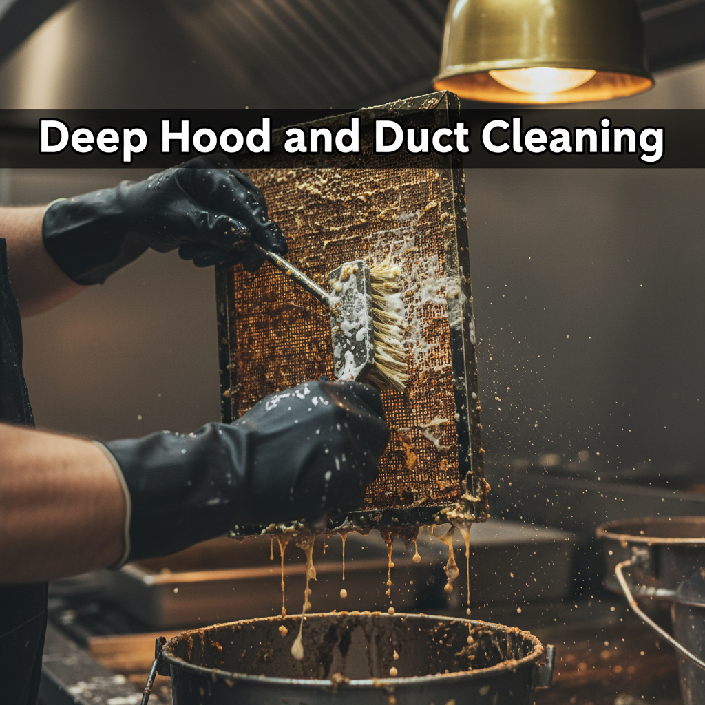 Technician performing professional kitchen exhaust cleaning on restaurant hood filter in Ontario