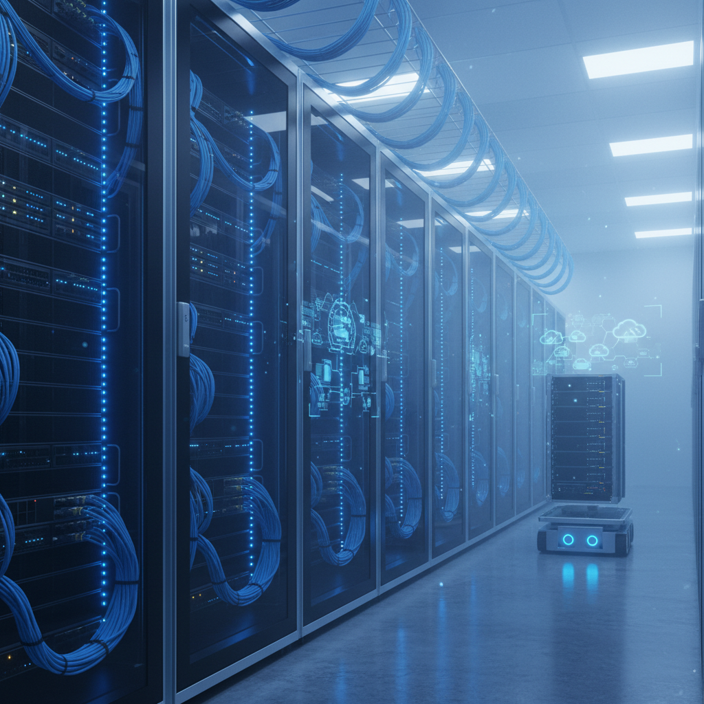 Modern cloud infrastructure racks representing scalable, secure web application backends with DevOps automation