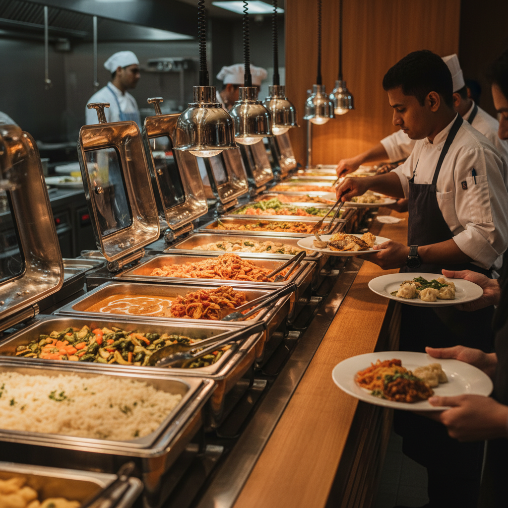 Multicultural buffet station at a Mississauga event venue with Halal-friendly options and diverse cuisine