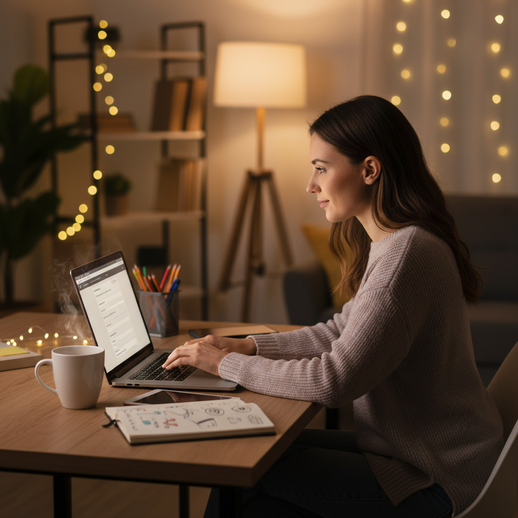 Entrepreneur filing Ontario incorporation online via laptop with organized desk, illustrating the business incorporation process in Ontario