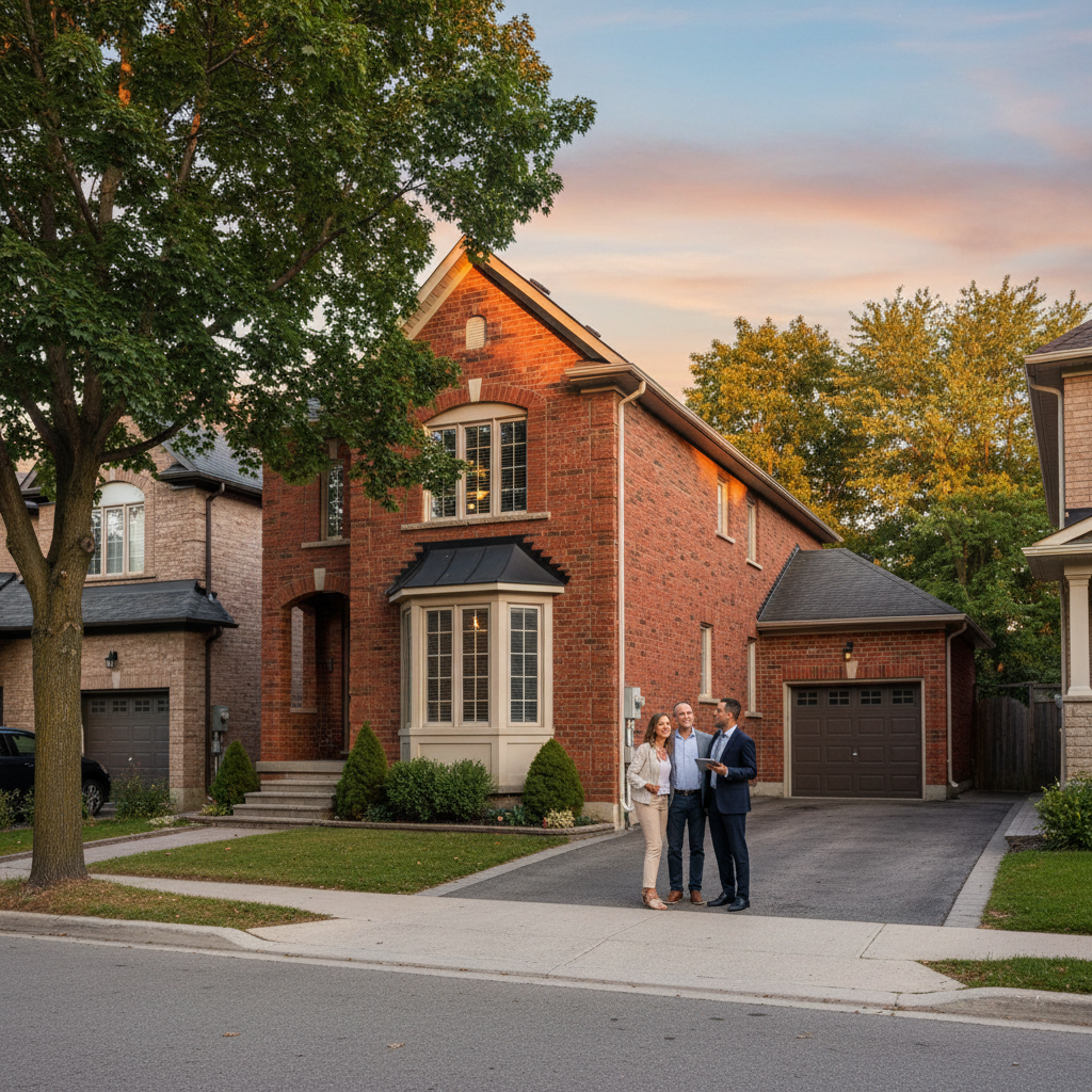 Toronto brick home scene illustrating a completed title transfer with new owners