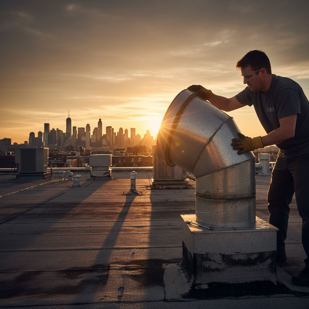 Rooftop restaurant exhaust fan service with hinge kit and grease containment in Ontario