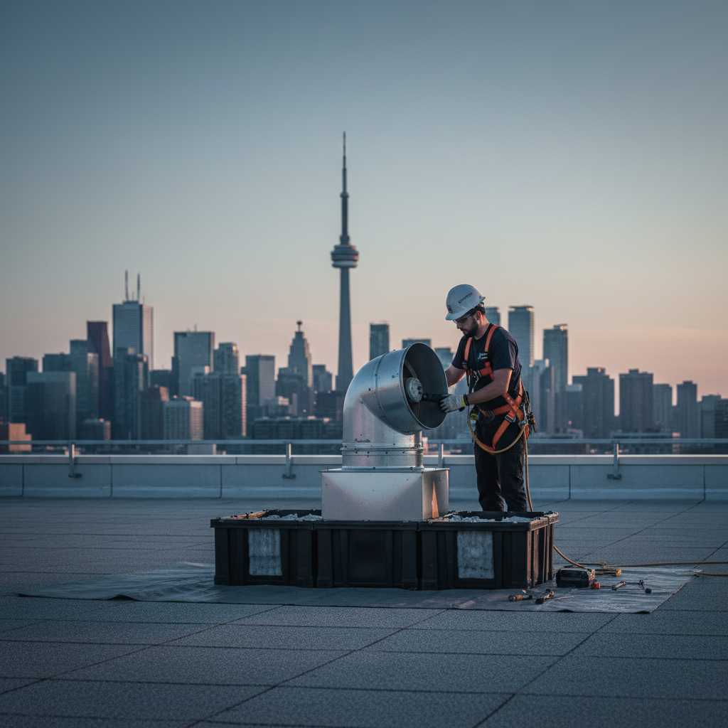 Rooftop exhaust fan service with grease containment, NFPA 96 compliant maintenance in Ontario