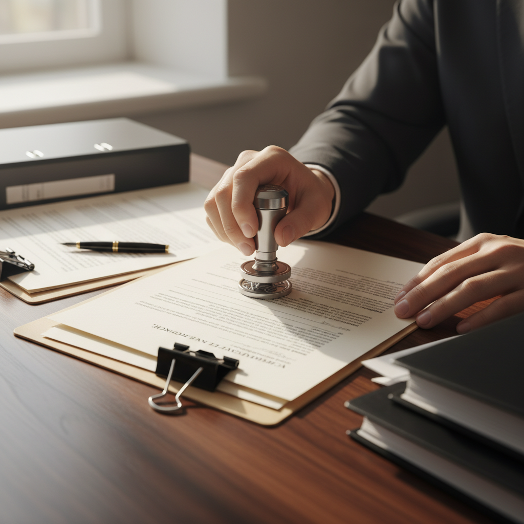 Close-up of signing incorporation documents and using a seal stamp – business incorporation steps Canada