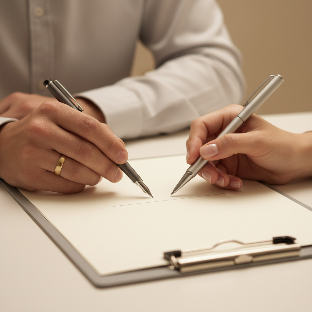 Close-up of hands preparing to sign a power of attorney document in Toronto – detail shot for power of attorney types guide