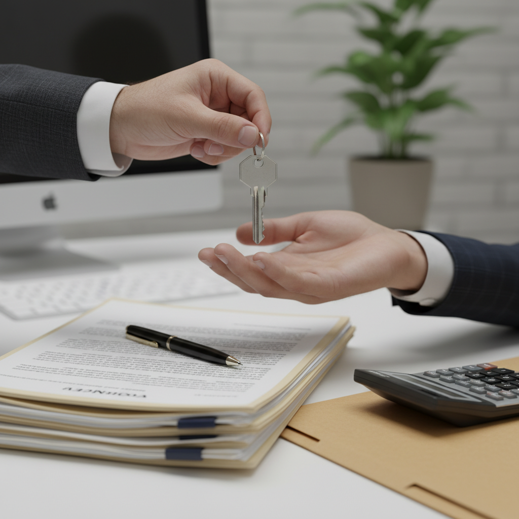 Close-up of house keys over mortgage closing documents and calculator in a Toronto office, illustrating mortgage closing costs Ontario categories
