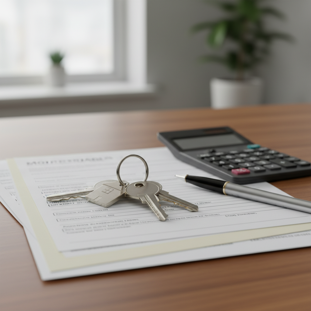 Close-up of house keys on mortgage and title transfer documents illustrating mortgage closing costs in Ontario