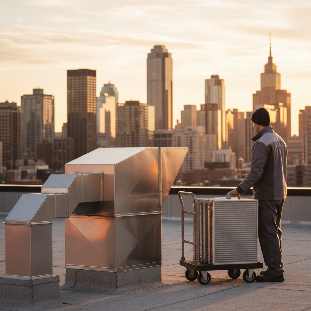 Rooftop exhaust fan service with clean baffle filters ready for kitchen exhaust filter replacement schedule rotation