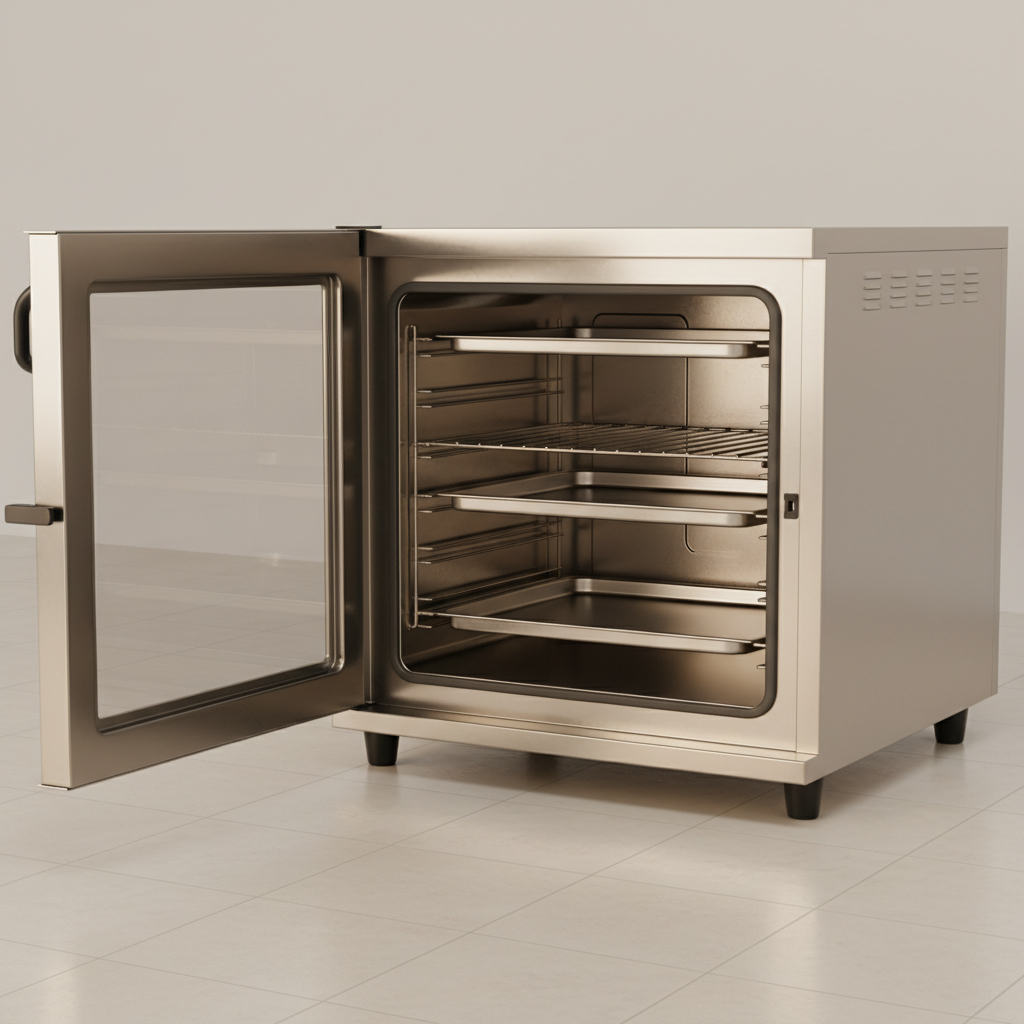 After deep clean: reflective stainless commercial oven interior, Ontario restaurant kitchen