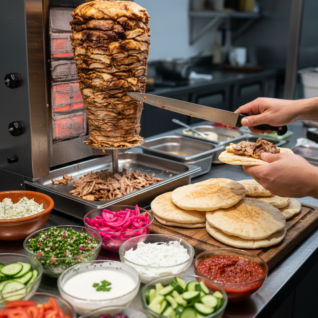 Build-your-own shawarma station for private event catering in Toronto with Turkish toppings and sauces