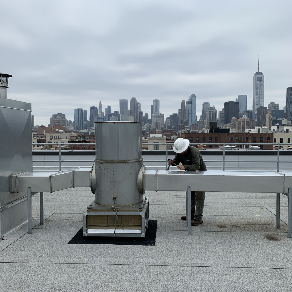 Rooftop exhaust fan and grease containment during Ontario commercial kitchen exhaust maintenance