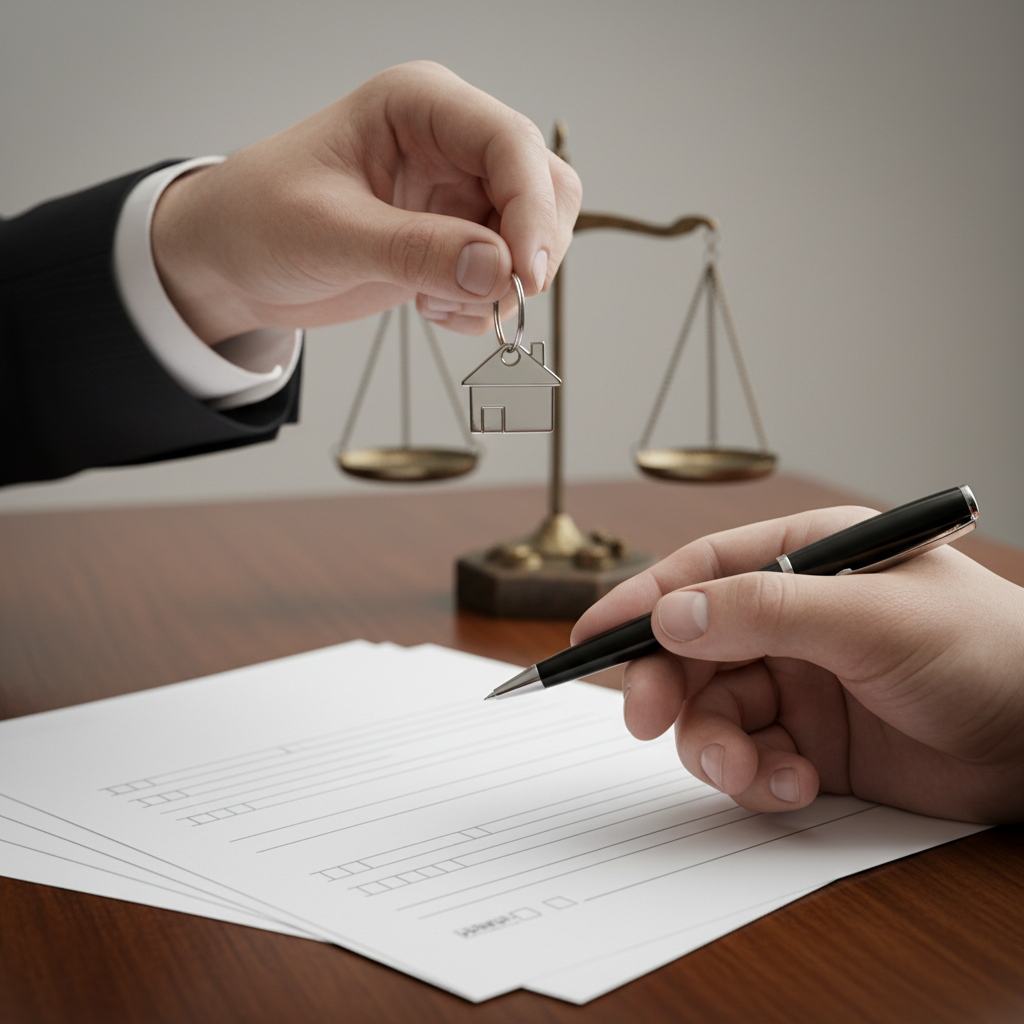 Independent legal advice for real estate in Toronto showing hands exchanging a house key over legal documents