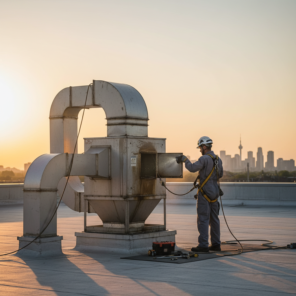 Rooftop exhaust fan and ductwork inspection in Brampton as part of a commercial kitchen exhaust maintenance program