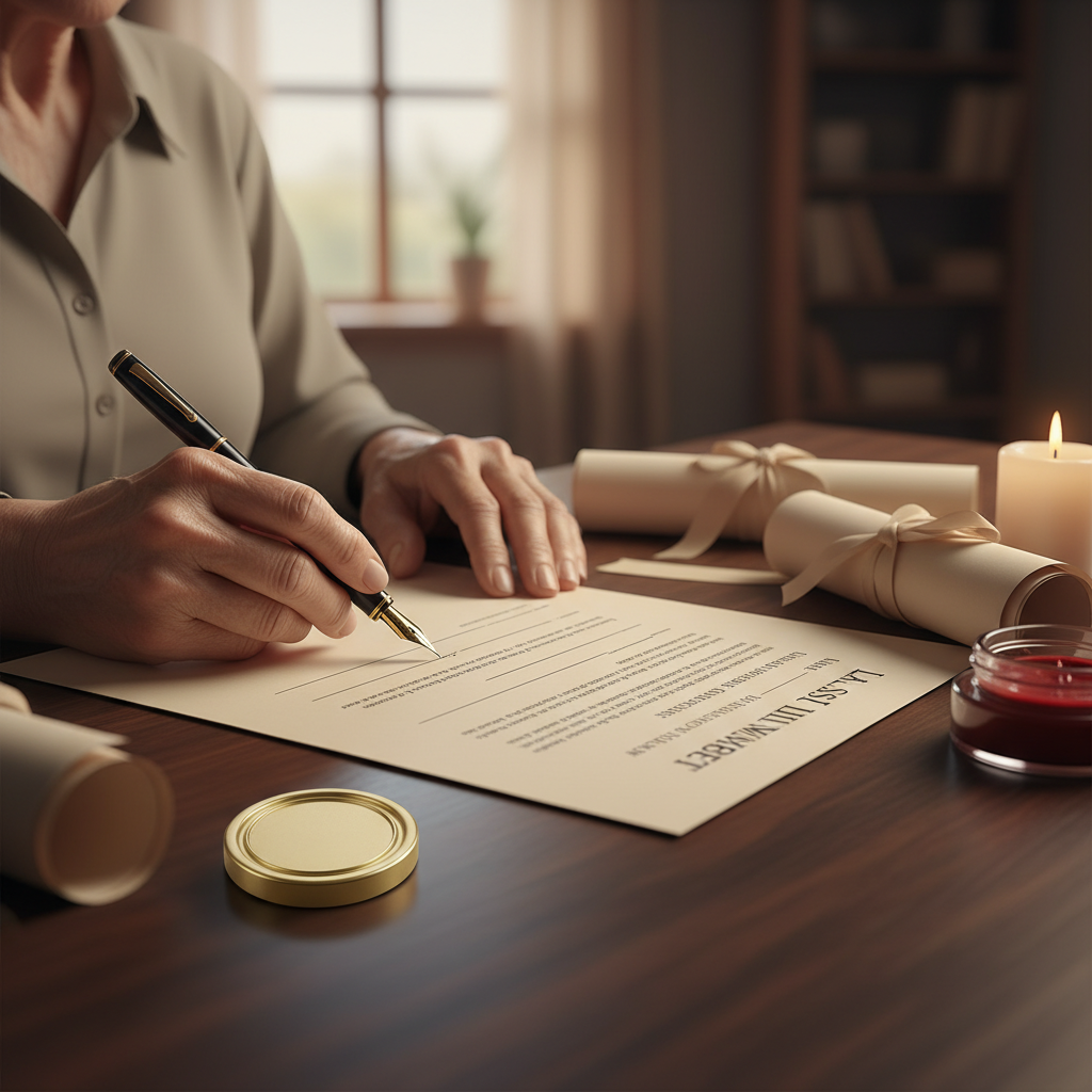 Close-up of signing a will in Toronto, illustrating wills and estate planning basics with pen and official documents