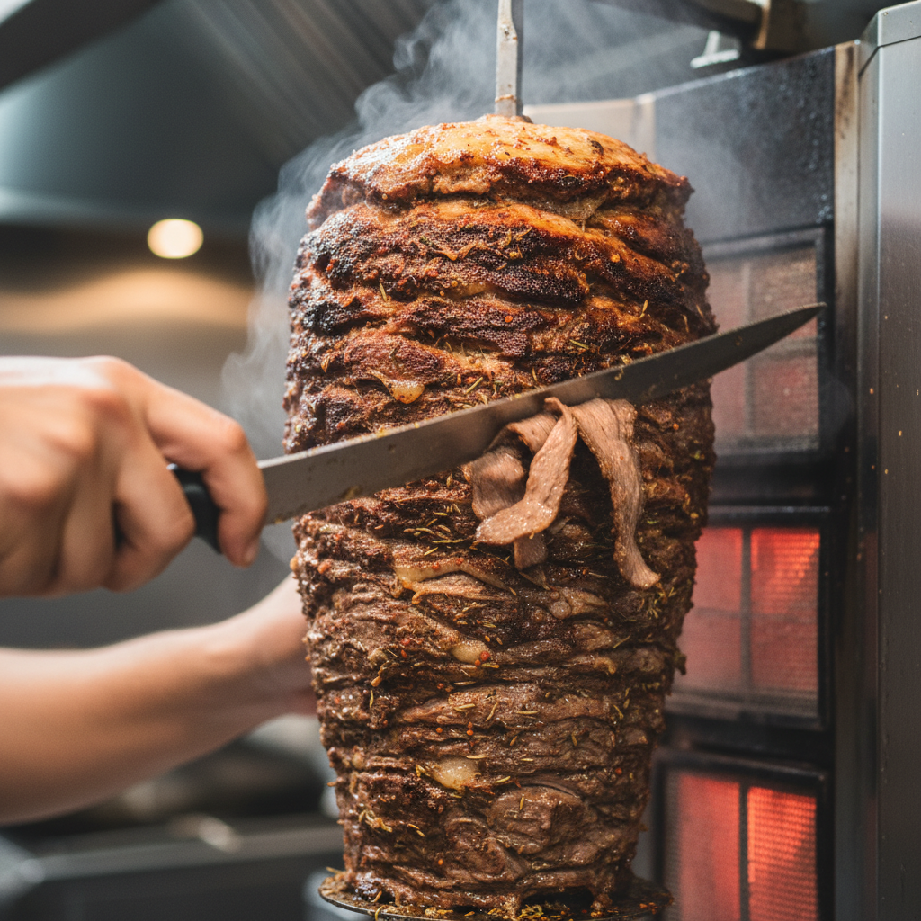 Close-up shawarma on rotisserie for Turkish cuisine Toronto guide