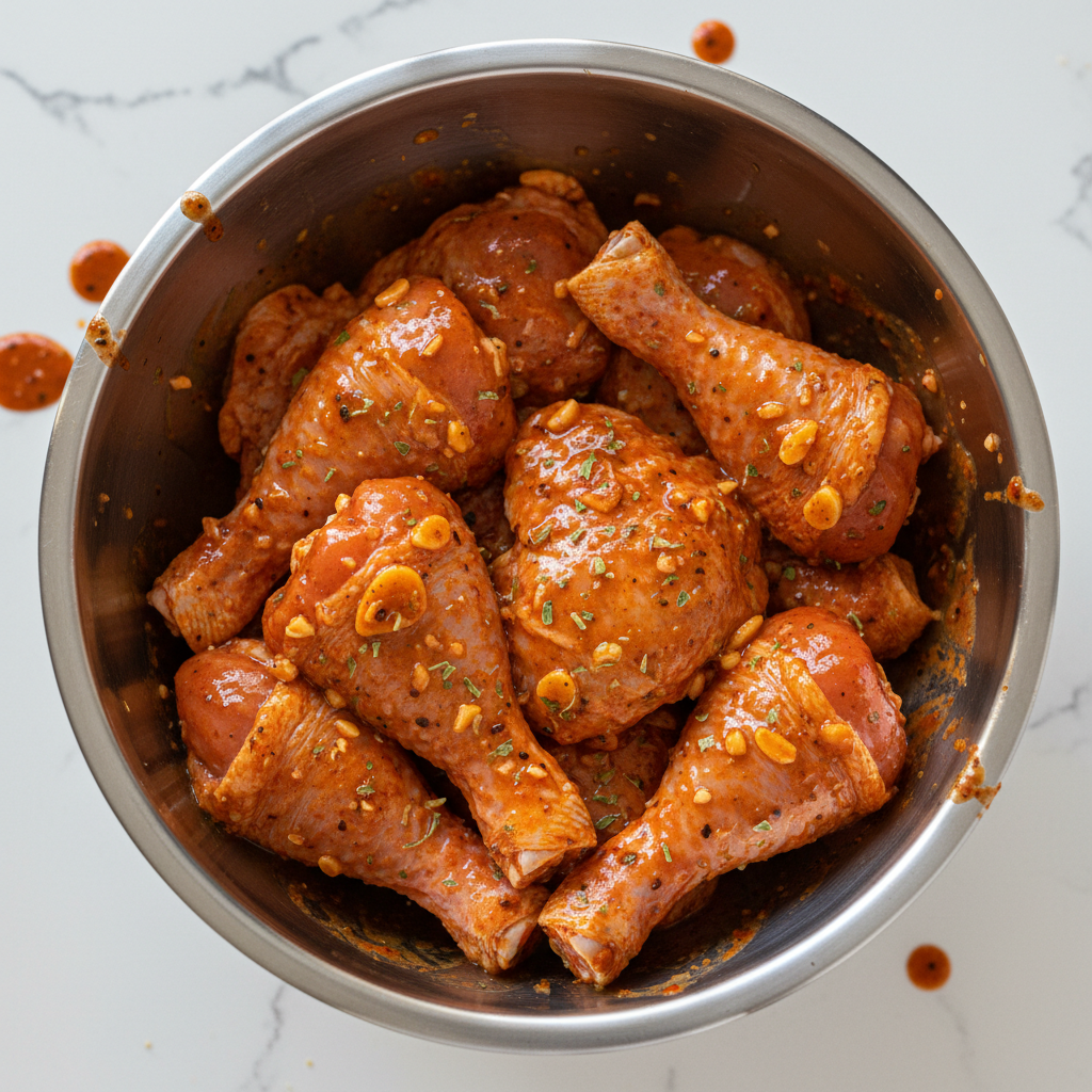 Close-up of pollo asado marinade on chicken with achiote, citrus, garlic, oregano, and cumin for authentic Mexican grill flavor