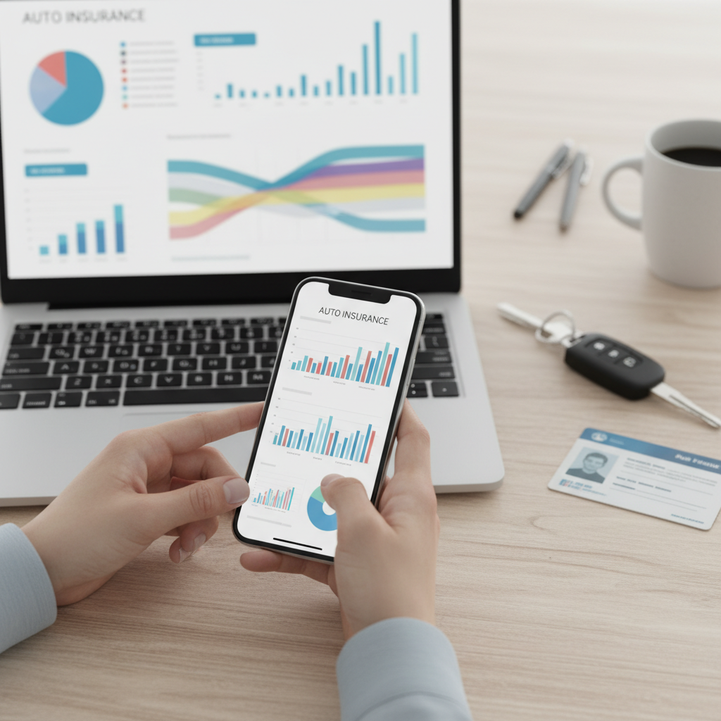 Close-up comparing Ontario auto insurance options on phone and laptop; how to choose auto insurance Ontario with a smart side-by-side review