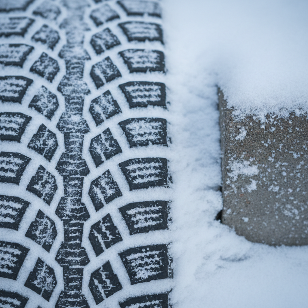 Winter tire close-up in snow in Whitby, illustrating auto insurance coverage types explained for Ontario winter driving