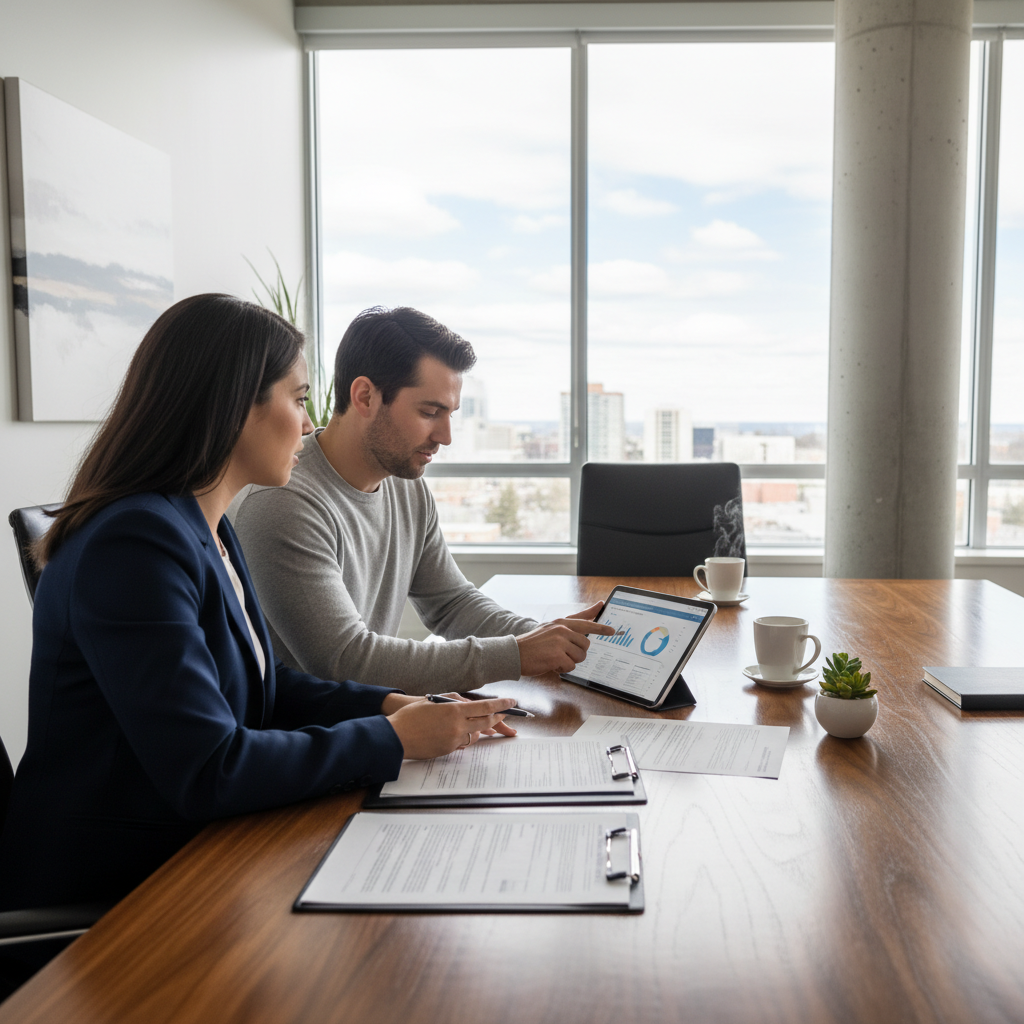 Whitby insurance broker meeting with a condo owner to review bylaws and personalize condo insurance coverage options