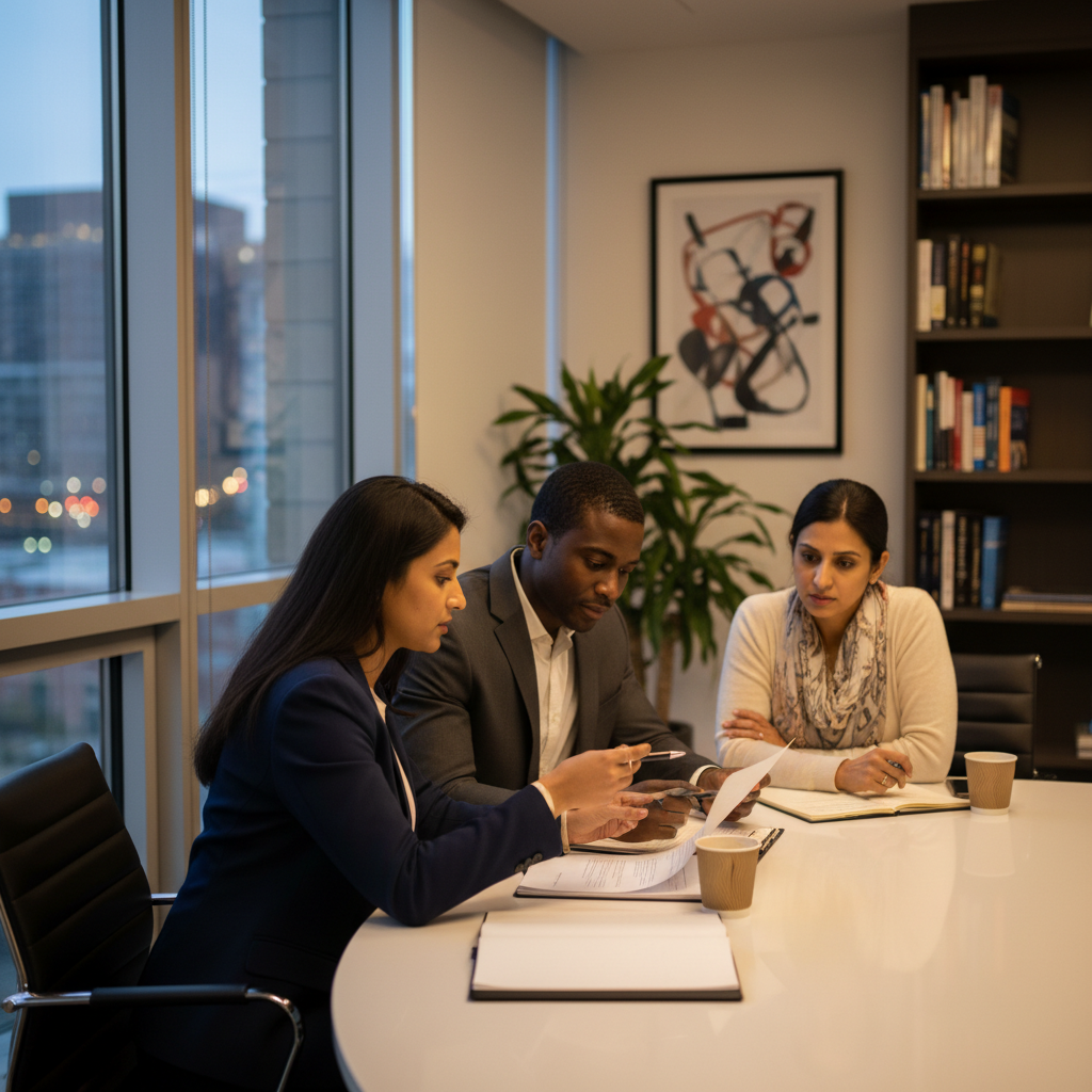 Brampton immigration law consultation on Federal Court judicial review strategy in a modern office