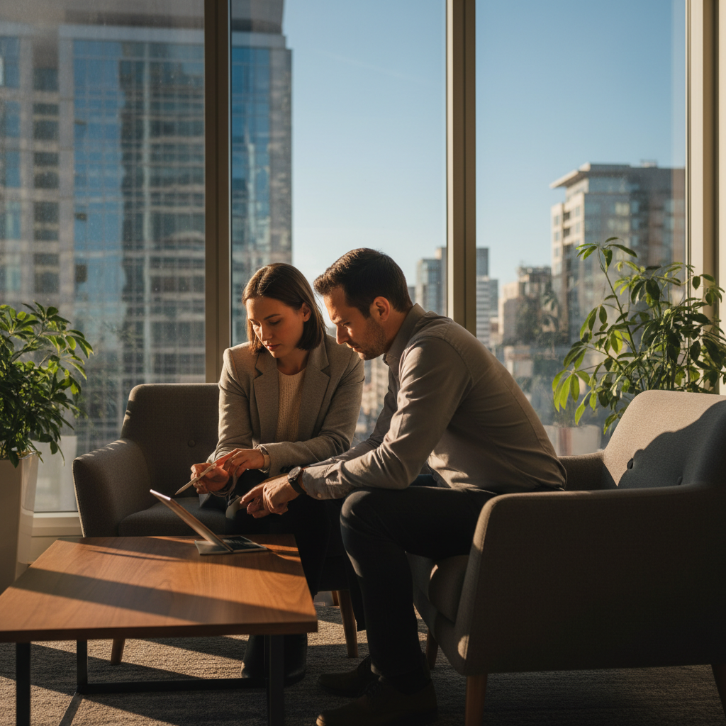 Advisor and business owner review payroll controls in Parramatta office