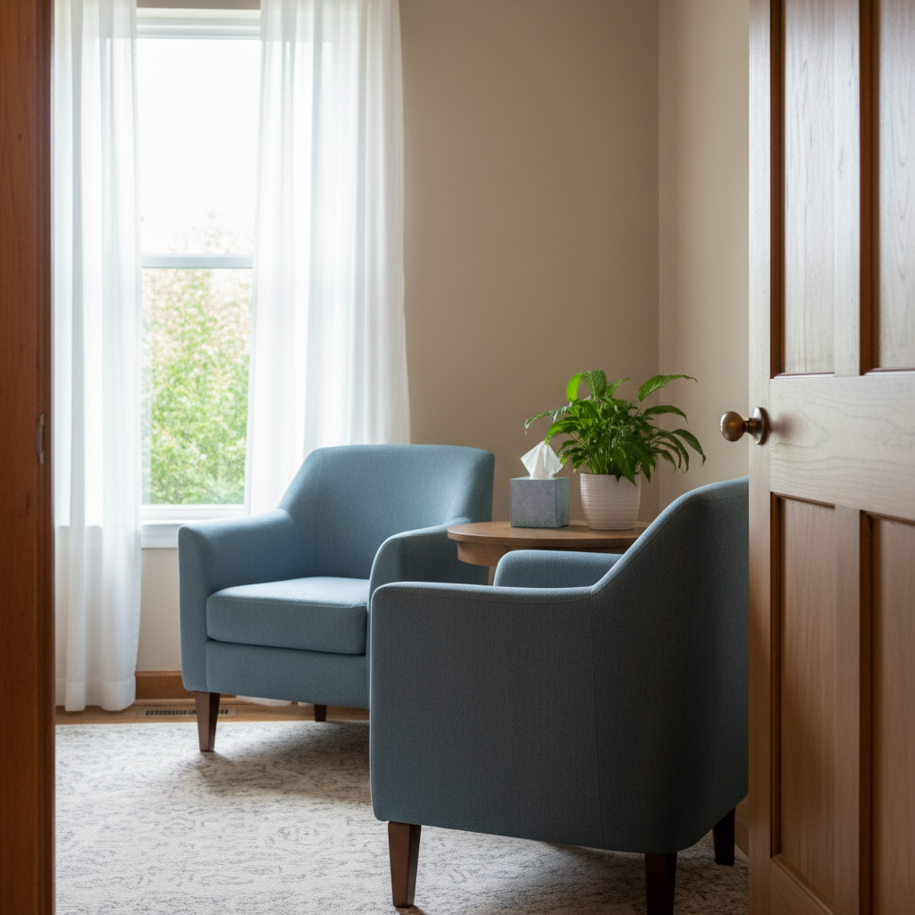 Private counseling room in Ontario addiction clinic emphasizing judgment-free confidential care and patient dignity