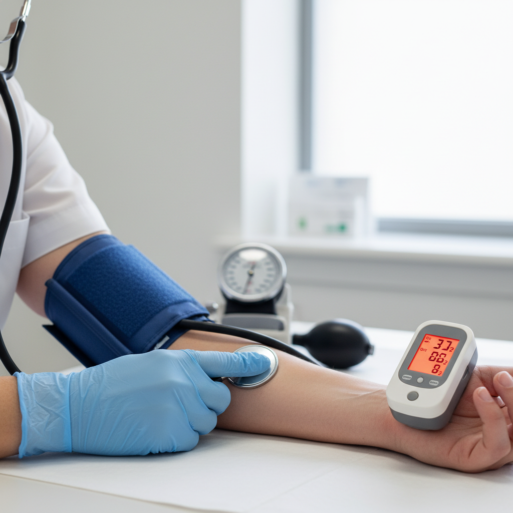 Nurse checking blood pressure during outpatient detox assessment in an Ontario clinic