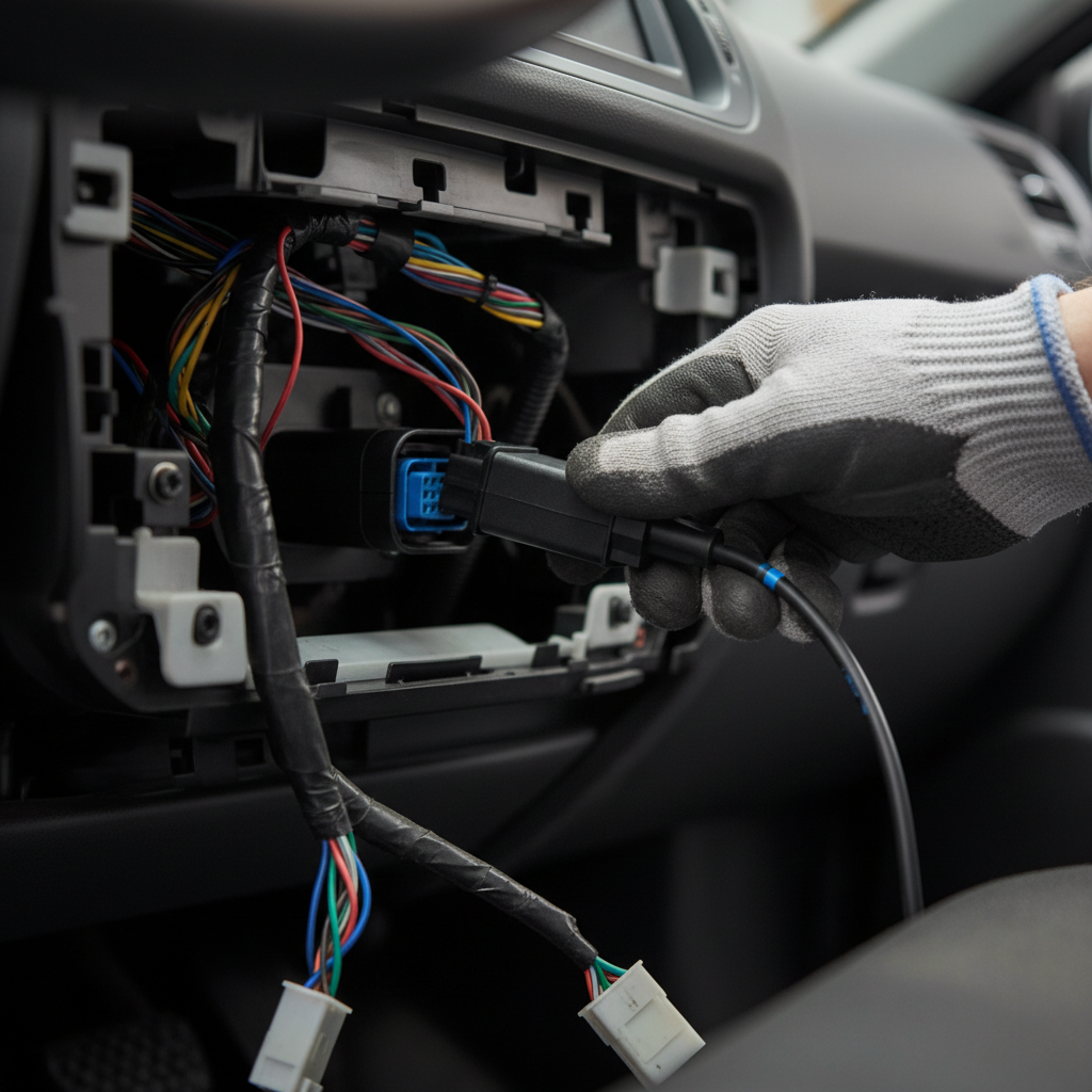 Close-up telematics OBD device installation for usage-based car insurance in Ontario