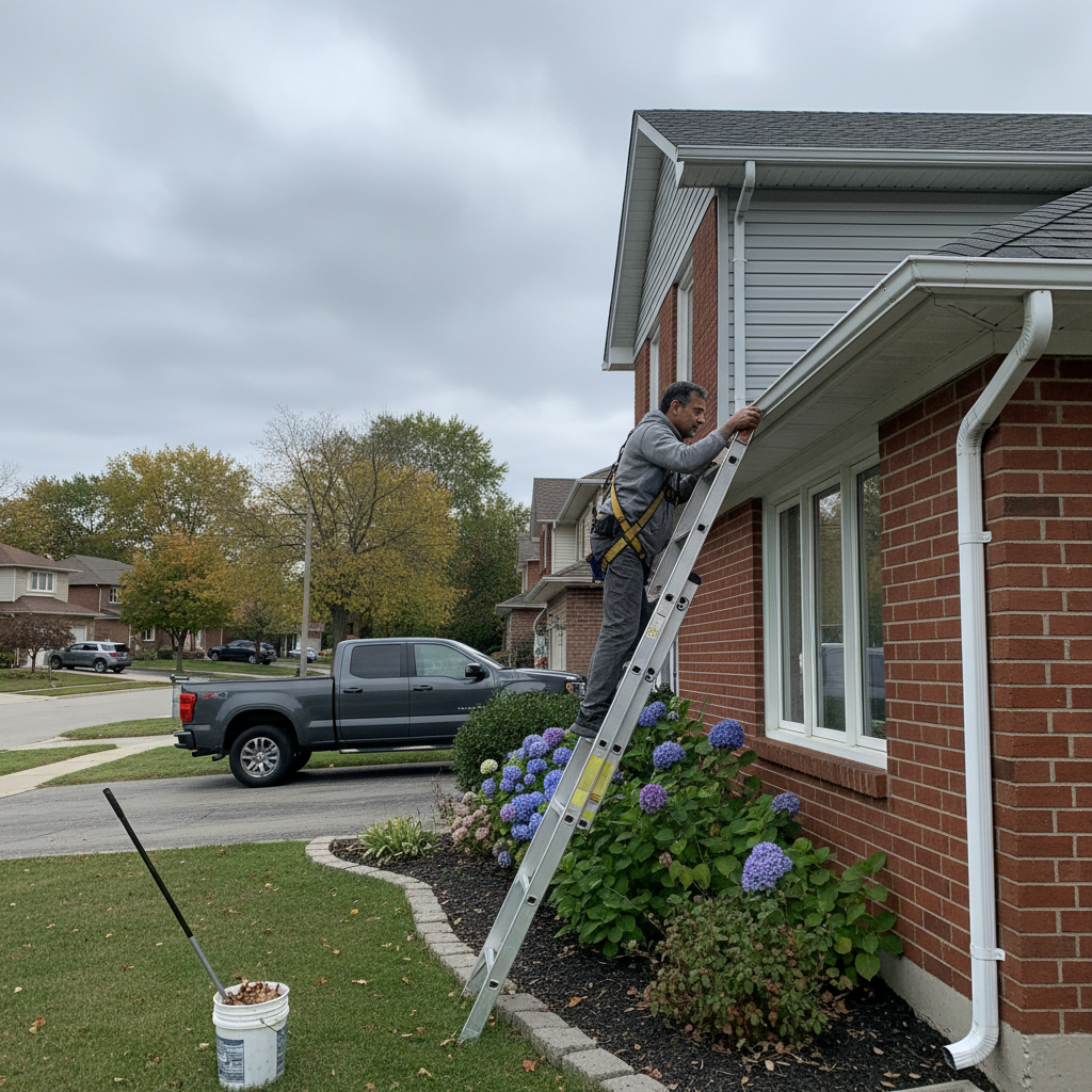 Homeowner inspecting roof and gutters, highlighting homeowners insurance responsibilities compared to condo insurance
