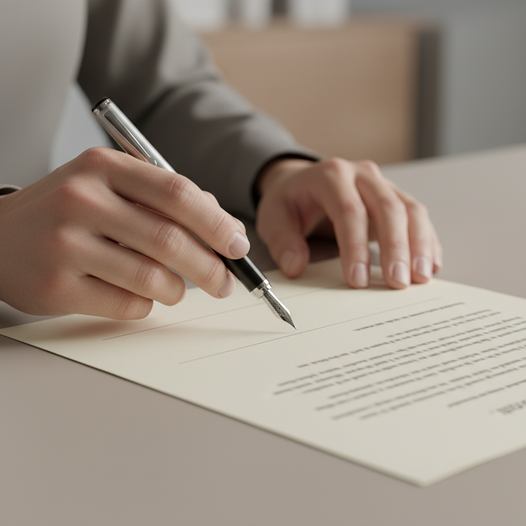 close-up of signing a will document for will preparation inheritance planning