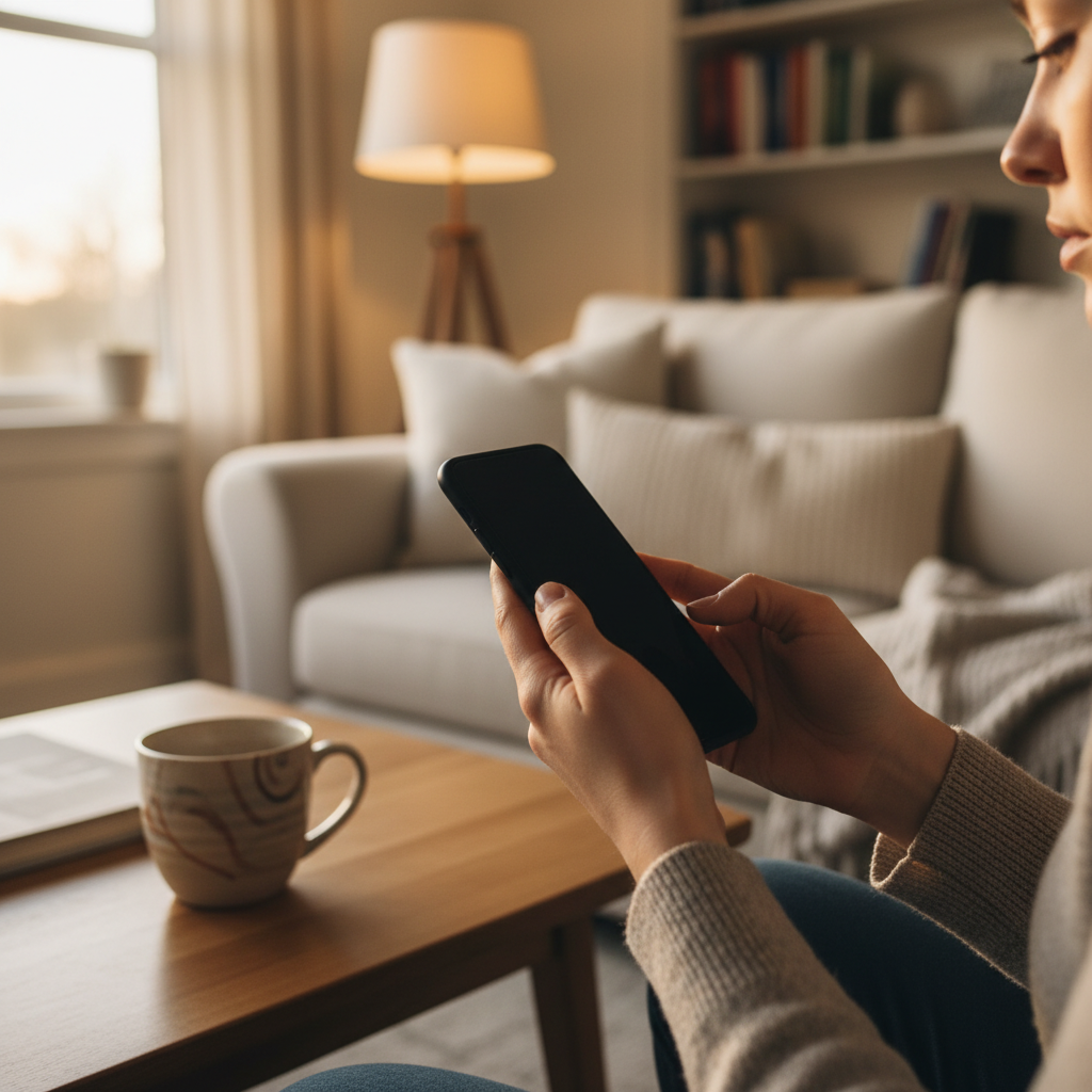 Patient completing secure online intake on smartphone for Ontario addiction clinic