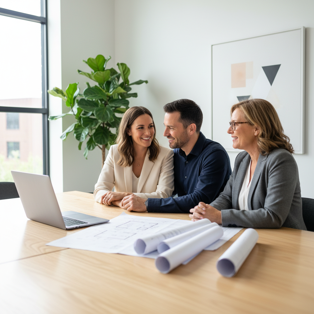 mortgage broker meeting with property investors reviewing investment loan options and lender policies