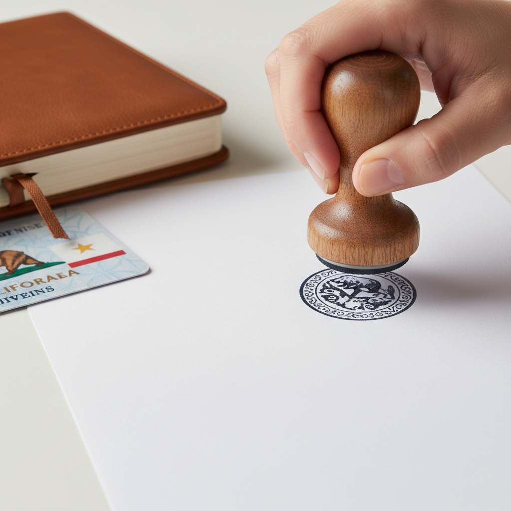 Close-up of mobile notary applying seal during same-day appointment in Los Angeles, highlighting accuracy and mobile notary same day service benefits