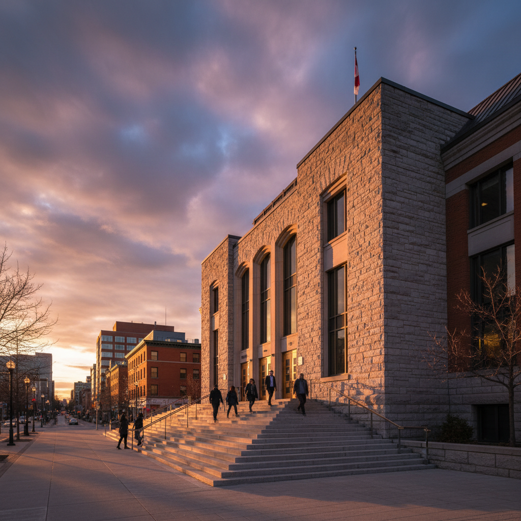 Exterior of a Peel Region courthouse in Brampton, relevant to Ontario spousal support cases and consent orders