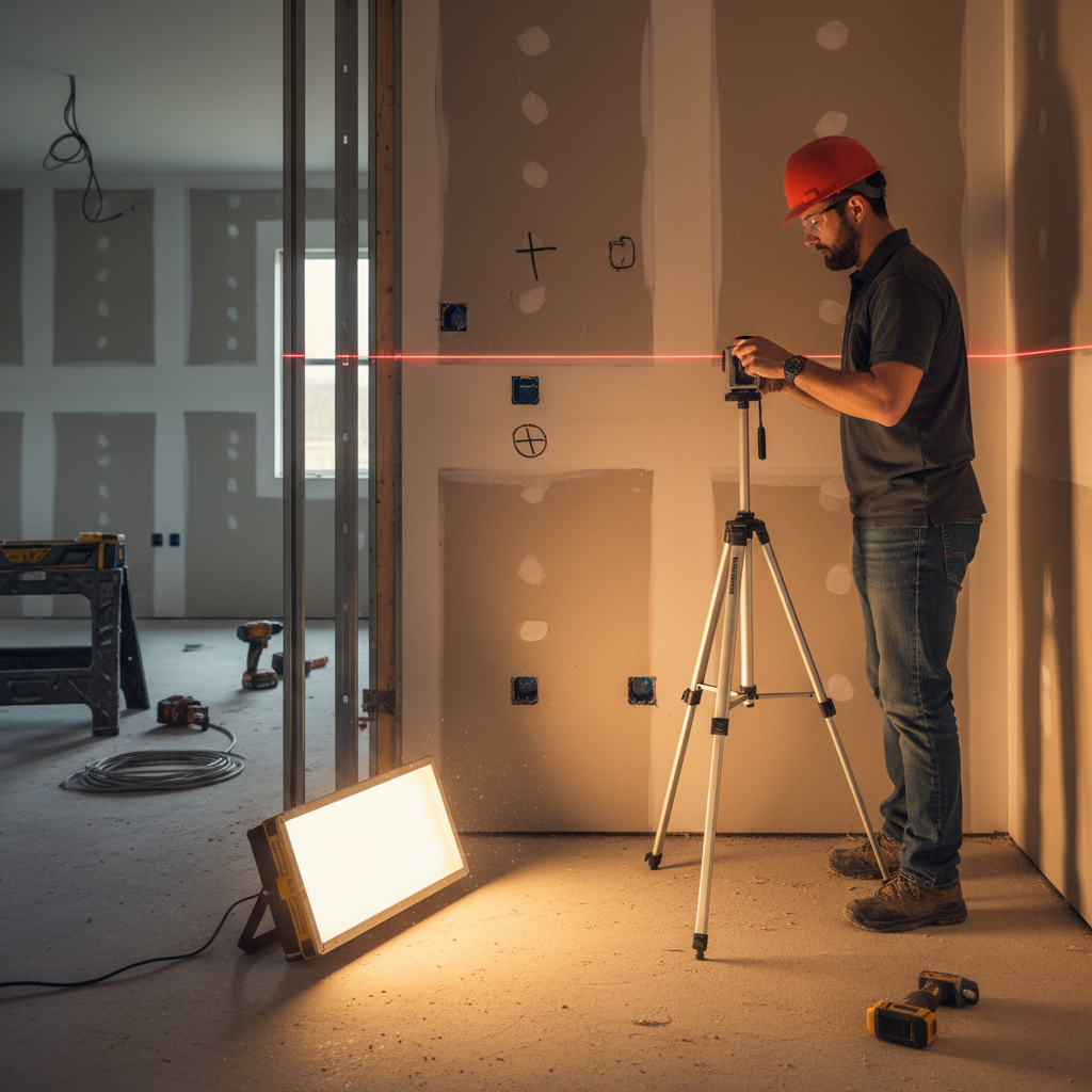 Kitchen Renovation: Plan Smart & Save Money Fast 2 Professional installer using a laser level during kitchen renovation layout verification in the GTA