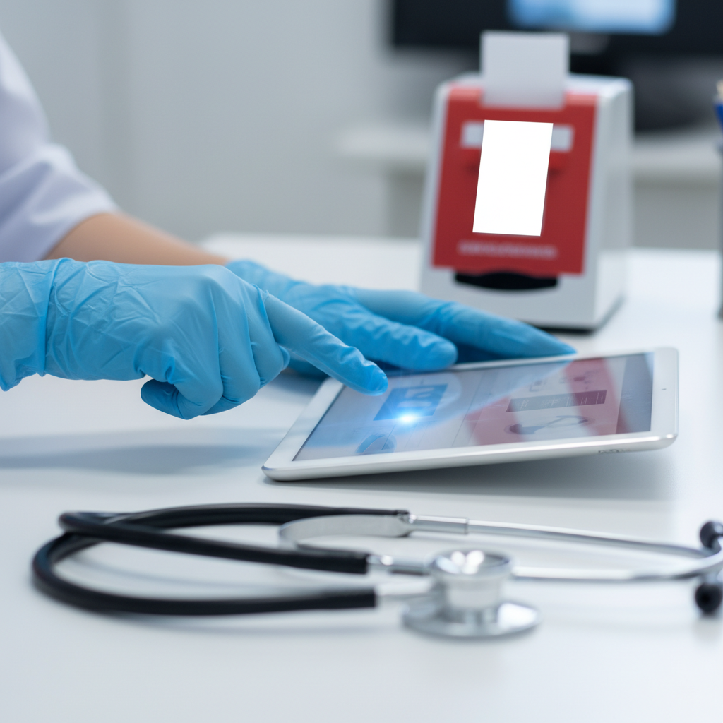 Close-up of digital intake triage improving addiction treatment wait times reduction with a nurse using a tablet