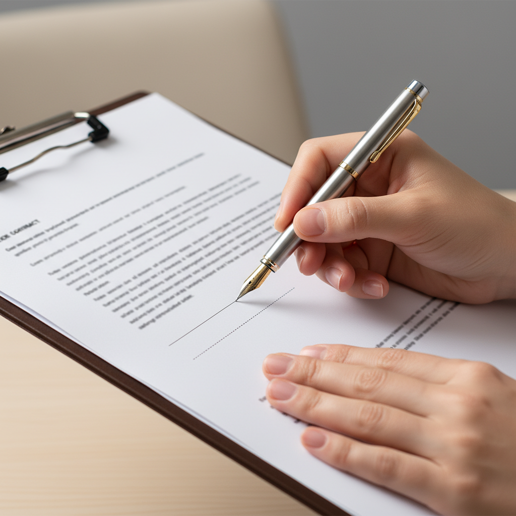 Close-up of hands about to sign a Canadian power of attorney form, illustrating witnessing and signature requirements