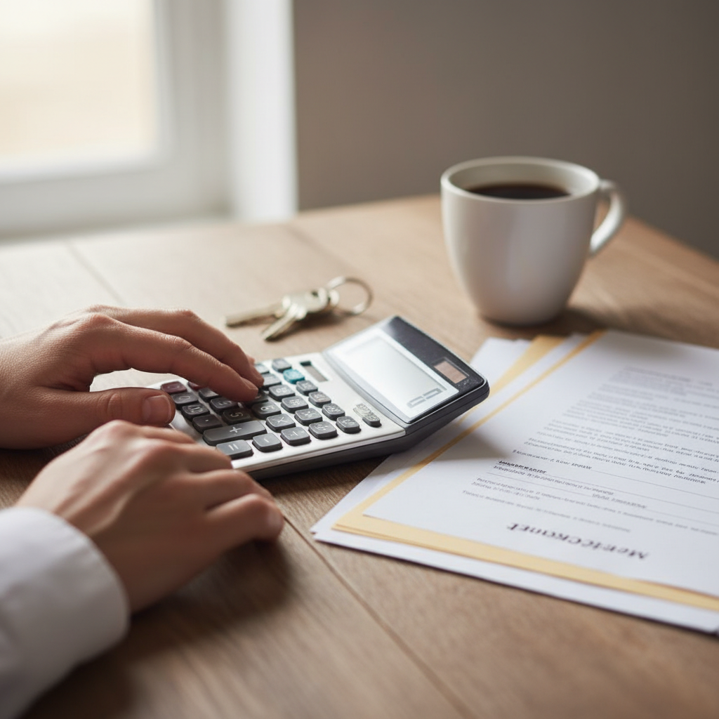 Close-up of calculator, house keys, and refinance paperwork—Liverpool homeowners planning a home loan refinance with broker support