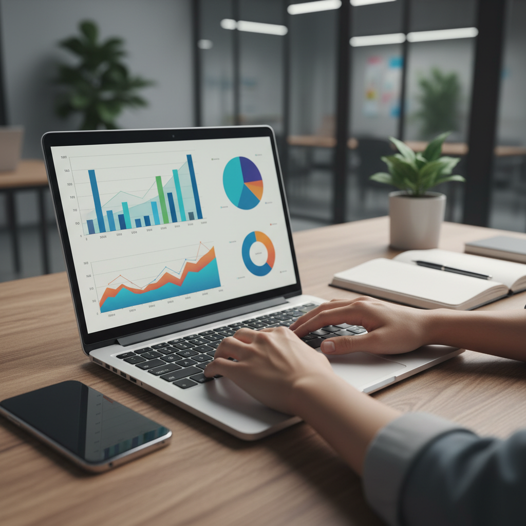 Close-up analytics-style graphs visualizing small business SEO performance trends and organic traffic growth