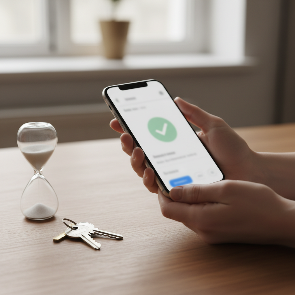 Smartphone confirming a property viewing appointment using an in-app scheduler, illustrating automated confirmations that reduce no-shows