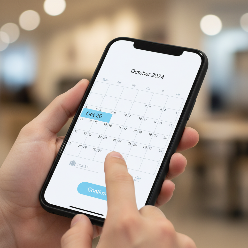 Close-up of mobile reservation calendar for Briarcliff Motel booking portal with date selection