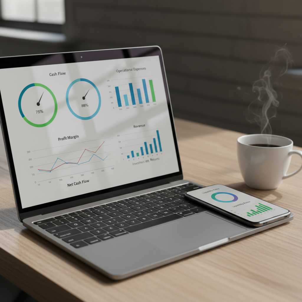 CFO financial dashboard showing cash flow and KPIs for a Parramatta small business using Xero, MYOB, or QuickBooks