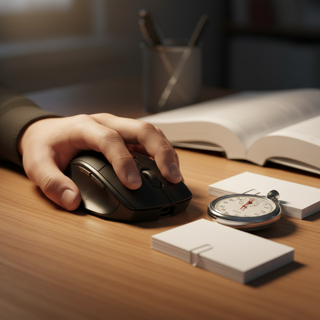 Close-up study setup for free PMP practice questions with timer and flashcards to improve exam pacing