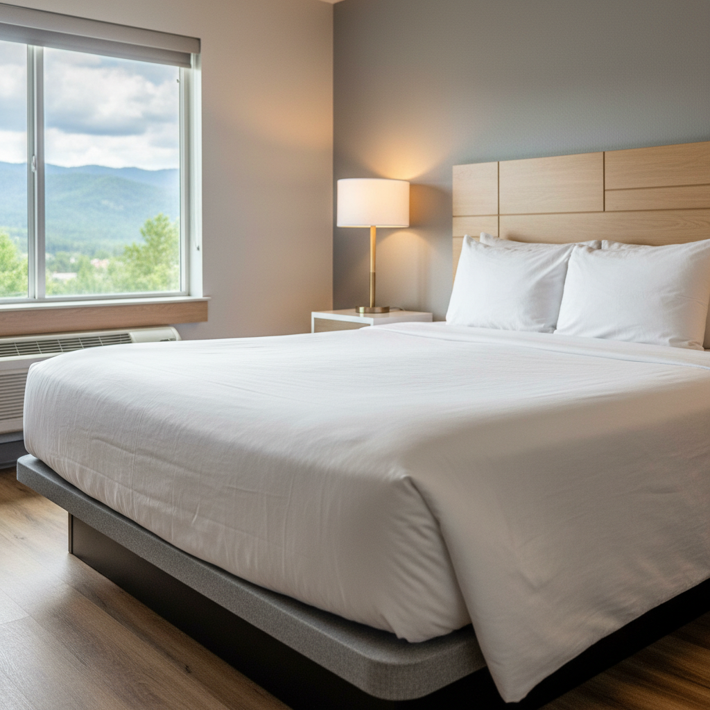 Renovated North Conway motel room with mountain view window and modern finishes at a family-friendly property