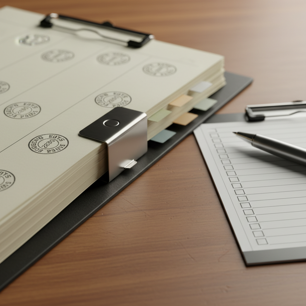 Detail shot of a tabbed corporate compliance binder with organized registers and dated resolutions for audit readiness