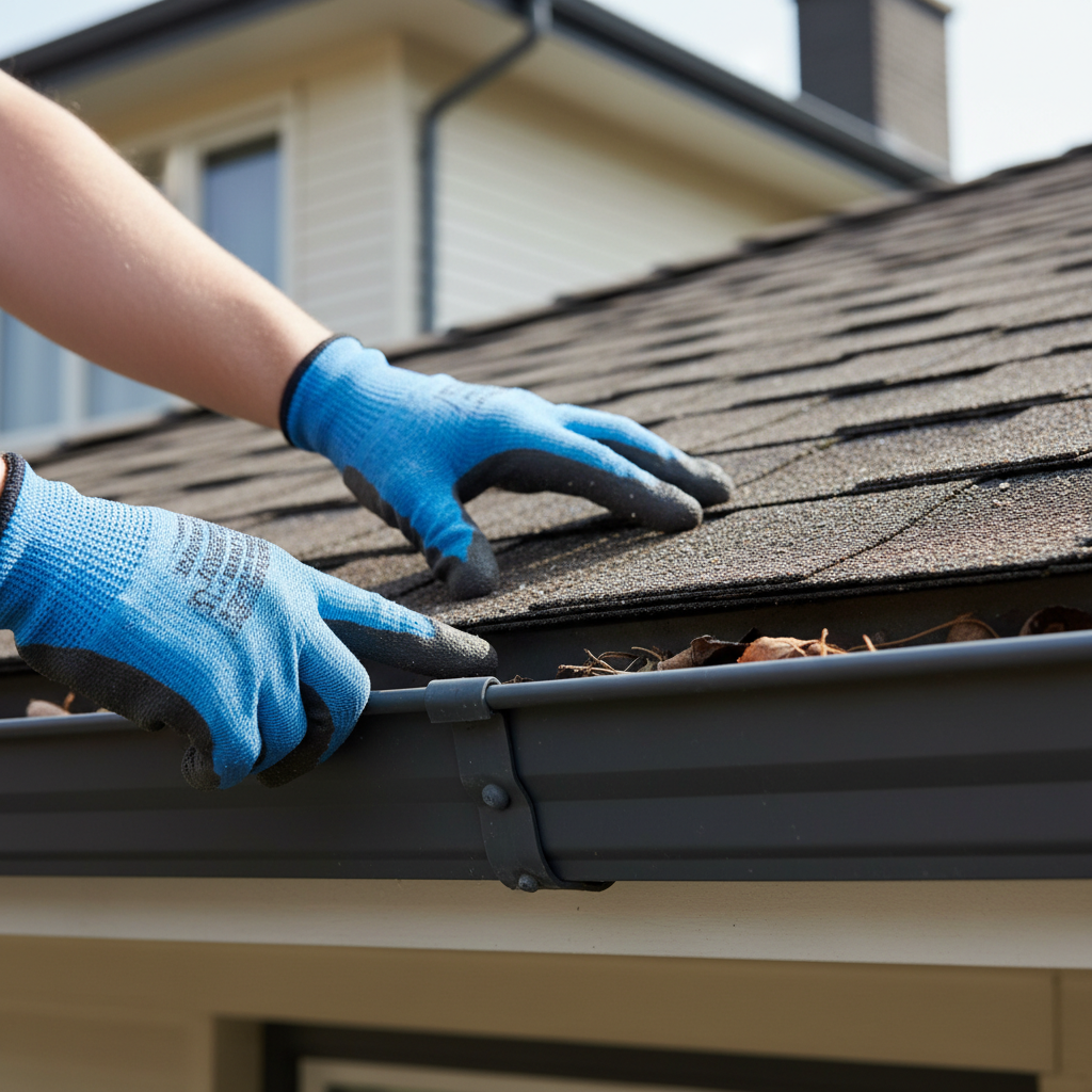 Close-up roof and gutter inspection for Ontario home insurance risk prevention in Whitby, supporting property insurance near me