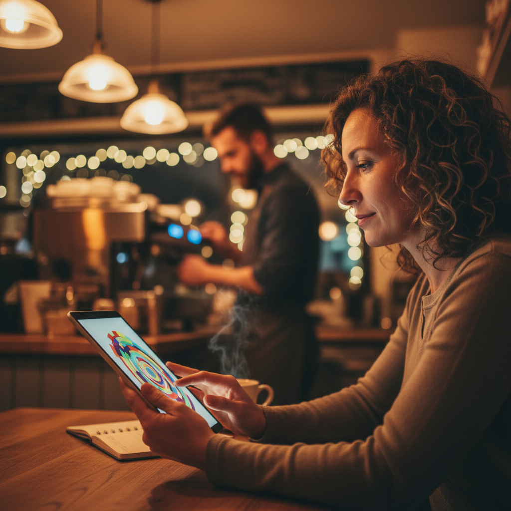 Small business owner approving automated blog posts on a tablet as part of a hands-free SEO workflow