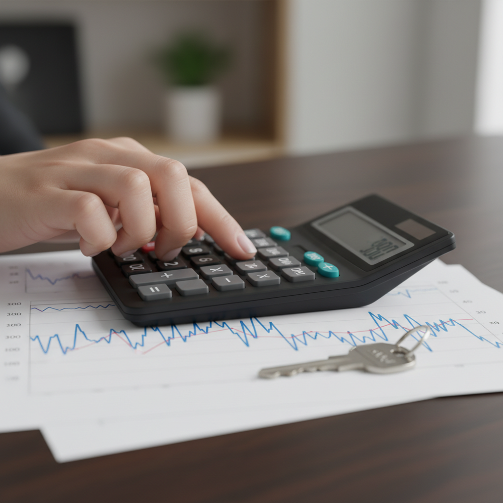 Close-up calculator and chart illustrating a quick rate check for home loans with American English terminology
