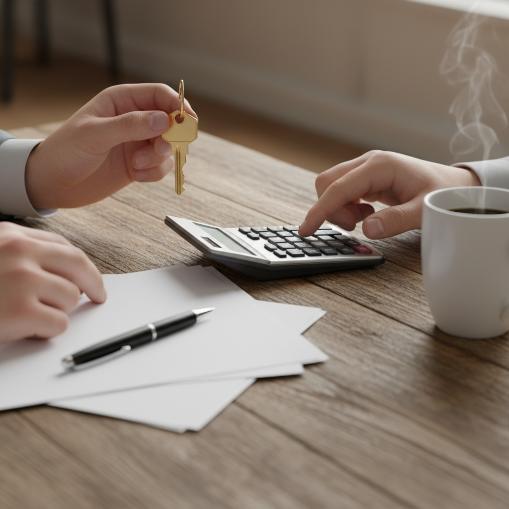 Close-up of house keys and calculator for first-time home buyer mistakes to avoid