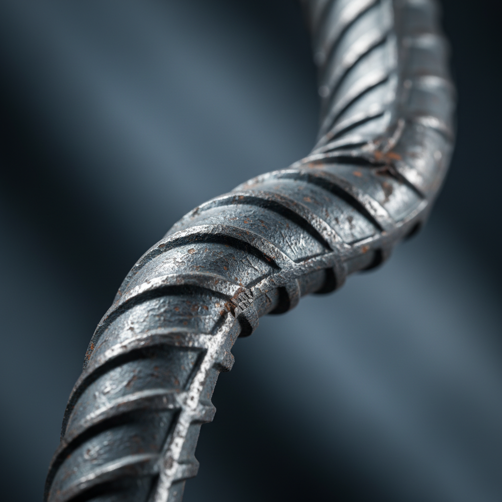 Close-up of 10M rebar ribs and texture for Ontario concrete reinforcement